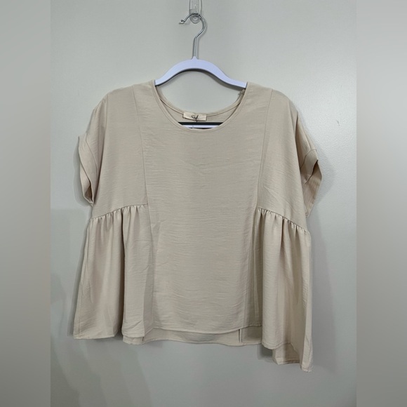 easel Tops - Easel Short Sleeve Beige Oversized Top Size Small Boho Lagenlook Flowy Neutral